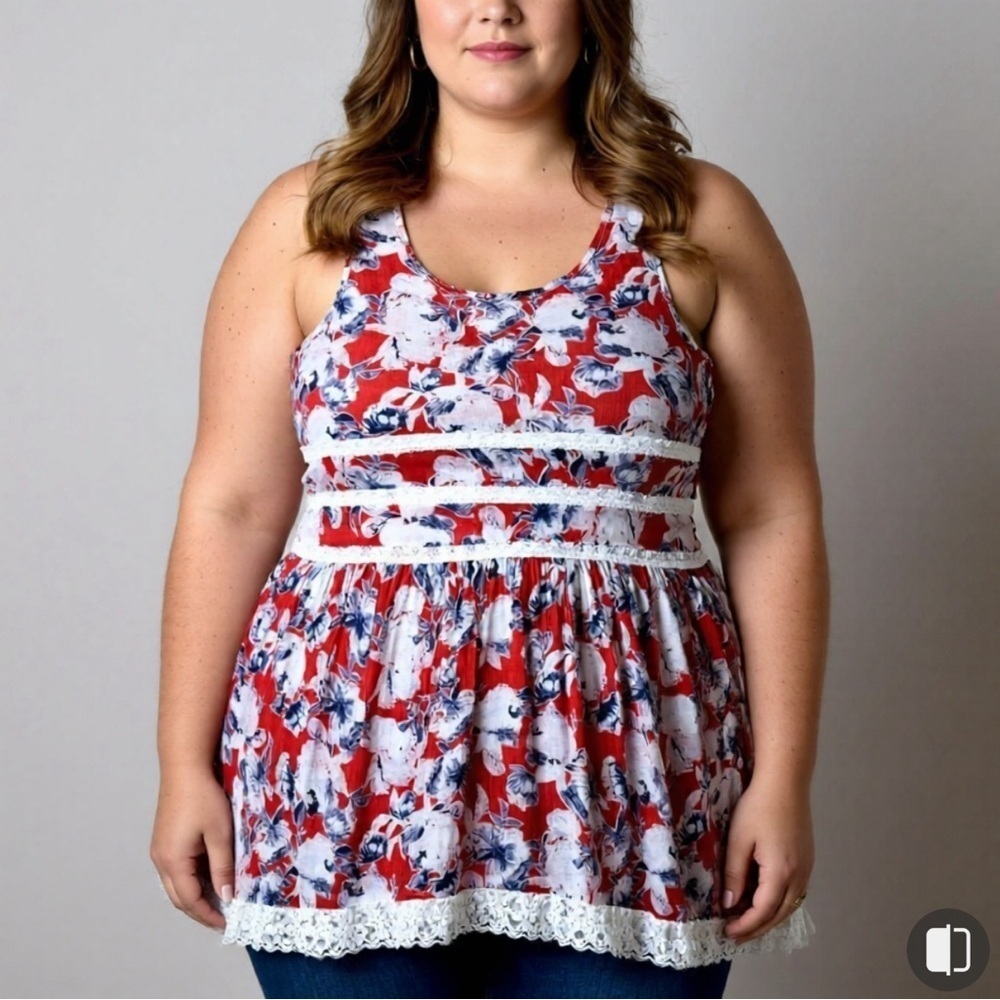 Simply Noelle Sleeveless Top Lace Floral Cottage Core Boho Peasant Size S-M